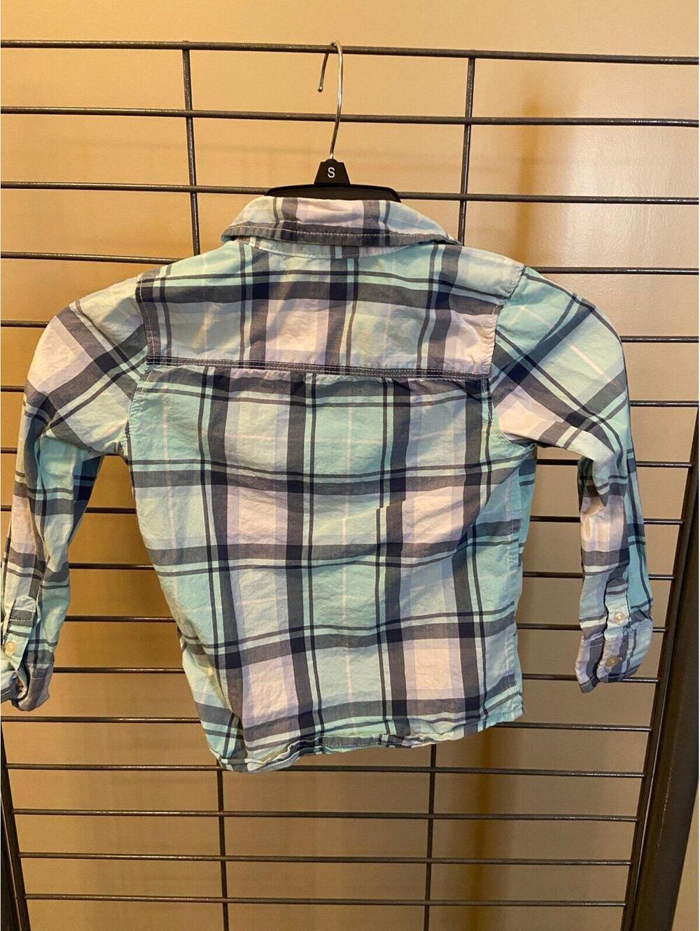 OshKosh Bgosh Boys Teal Blue Plaid Button Down Long Sleeve Shirt Size 5 Woven‎ - Picture 2 of 4